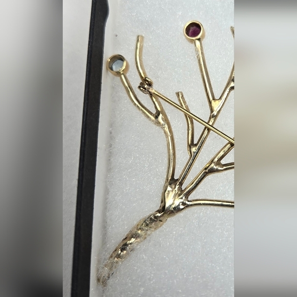 Gold Tone Tree Of Life Brooch Pin-Colored Stones Womens Twisted Trunk Branches - Picture 5 of 8